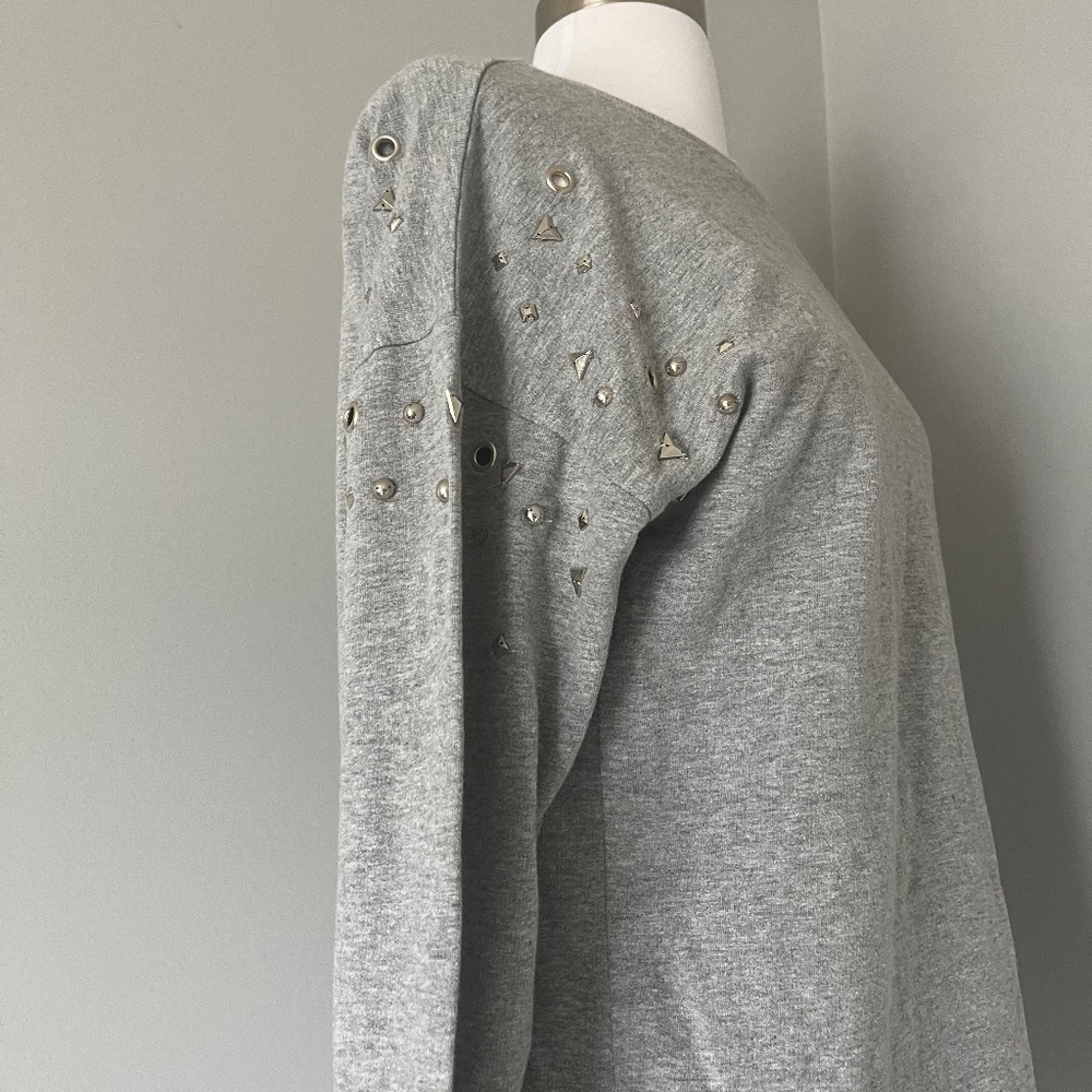 NWT JOE’S Distressed Gray Jeweled Studded Long Sleeve Relaxed Sweatshirt Top S‎ - Picture 7 of 10